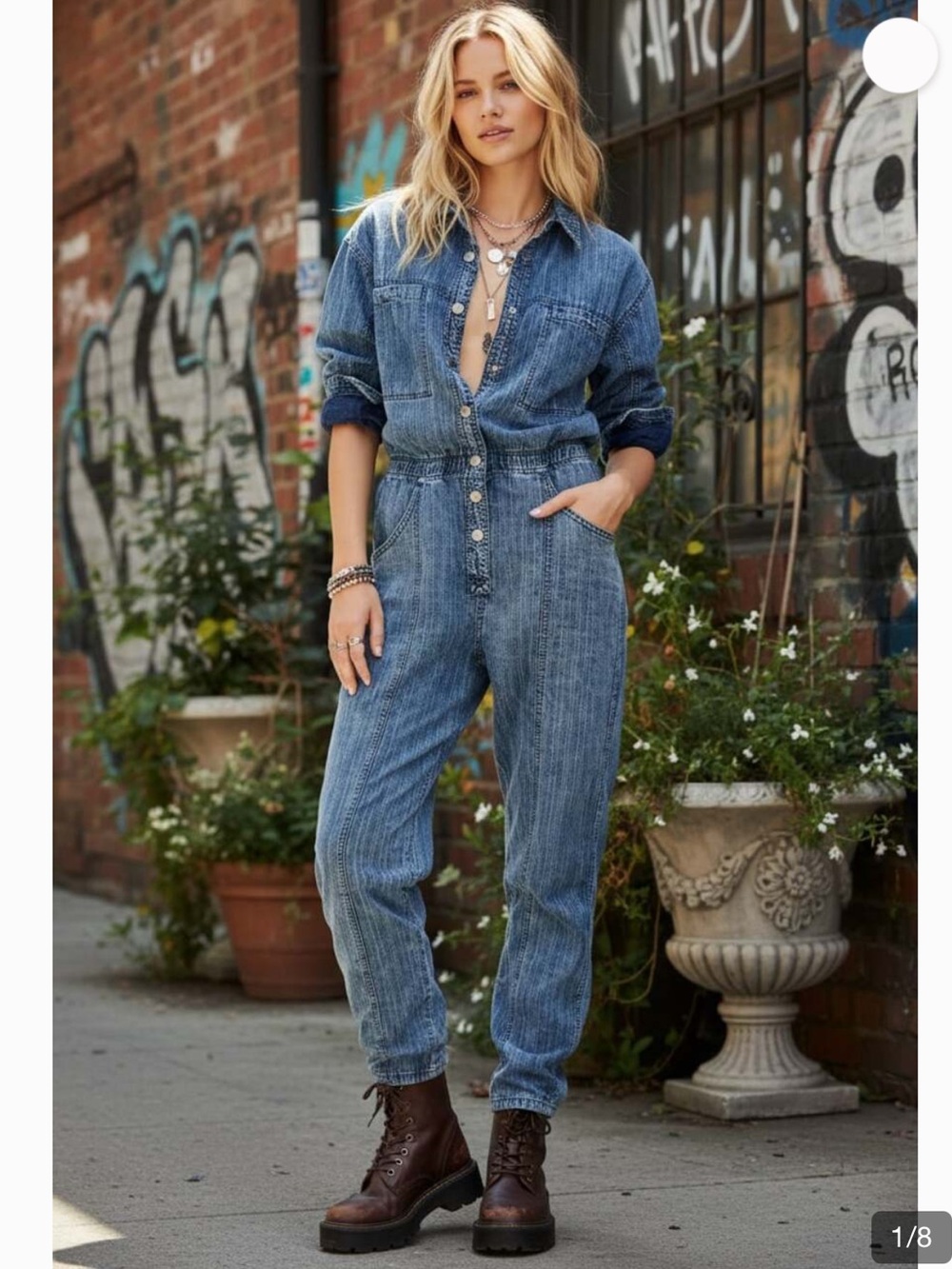 Free People We The Free Ari Denim Striped Coverall Jumpsuit size S - Picture 12 of 12